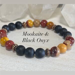 2/$40 - Mookaite and Black Onyx Gemstone Bracelet - Unisex - 8mm
